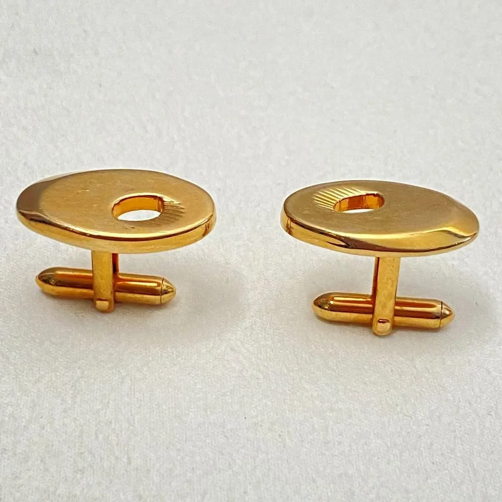 💎Swank Signed Gold Tone Oval Abstract Cufflinks Men’s Vintage Designer